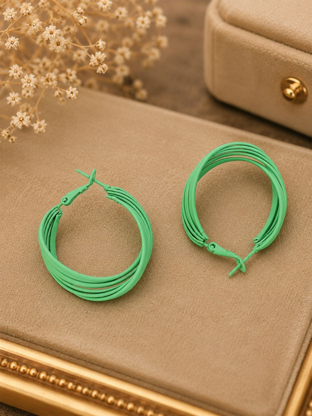 YouBella Green Circular Hoop Earrings