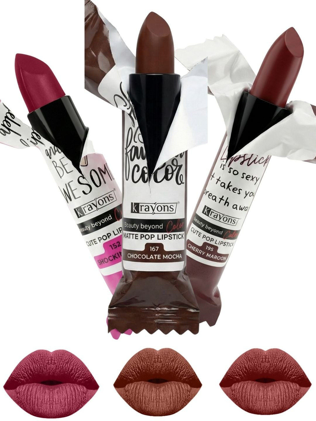 krayons Set Of 3 Cute Pop Waterproof & Moisturizing Matte Lipstick - 3.5 g Each