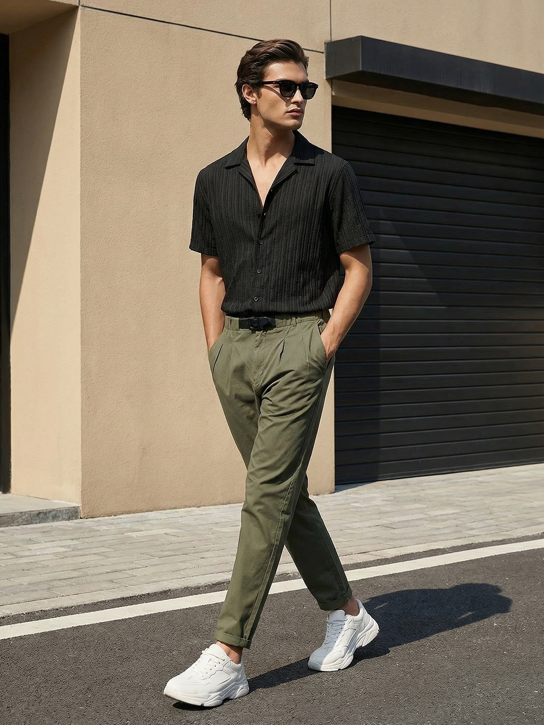 Mr Bowerbird Men Olive Green Slim Fit Solid Cropped Chinos