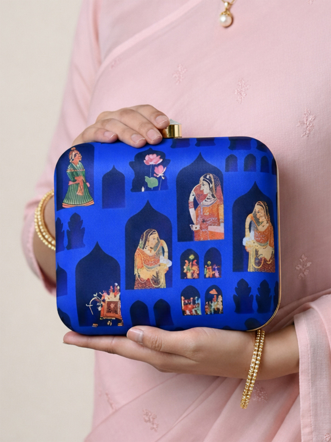 ARTKLIM Blue & Green Printed Box Clutch