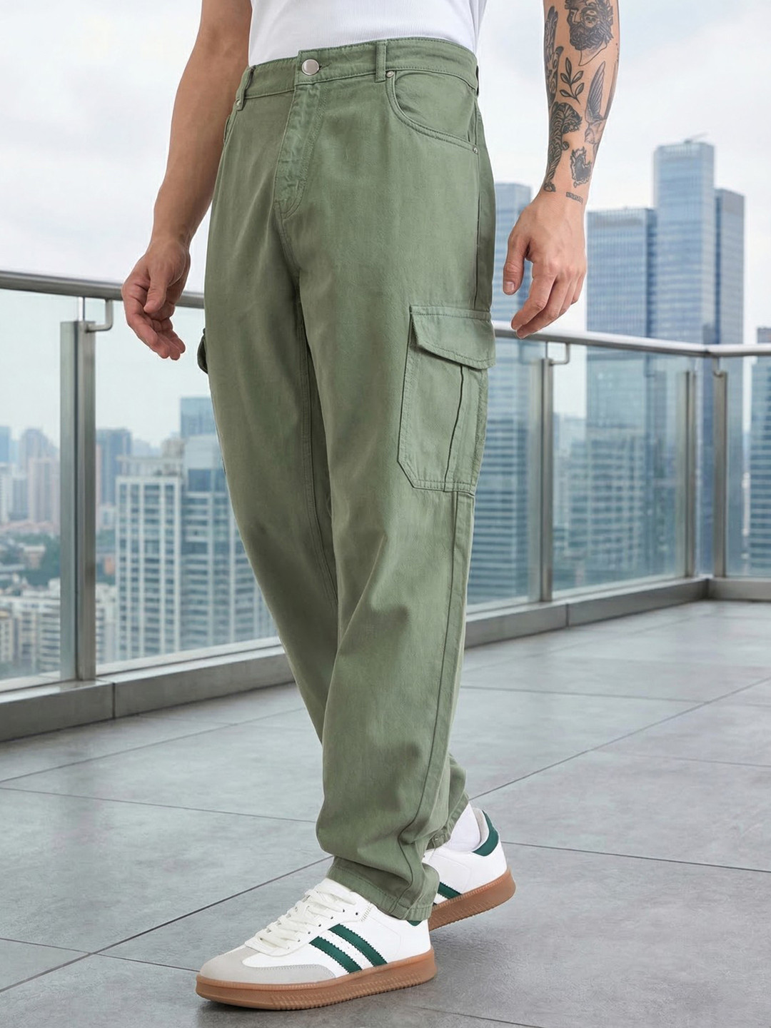 Styli Men Overdyed Cargo Pocket Straight Fit Jeans