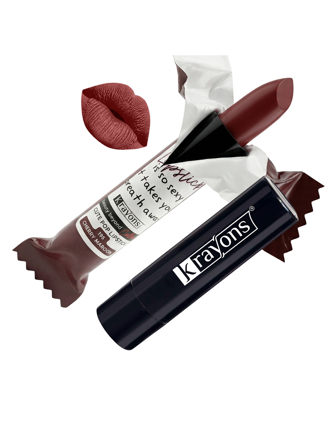 krayons Cute Pop Matte Waterproof Longlasting Lipstick 3.5 gm - Cherry Maroon