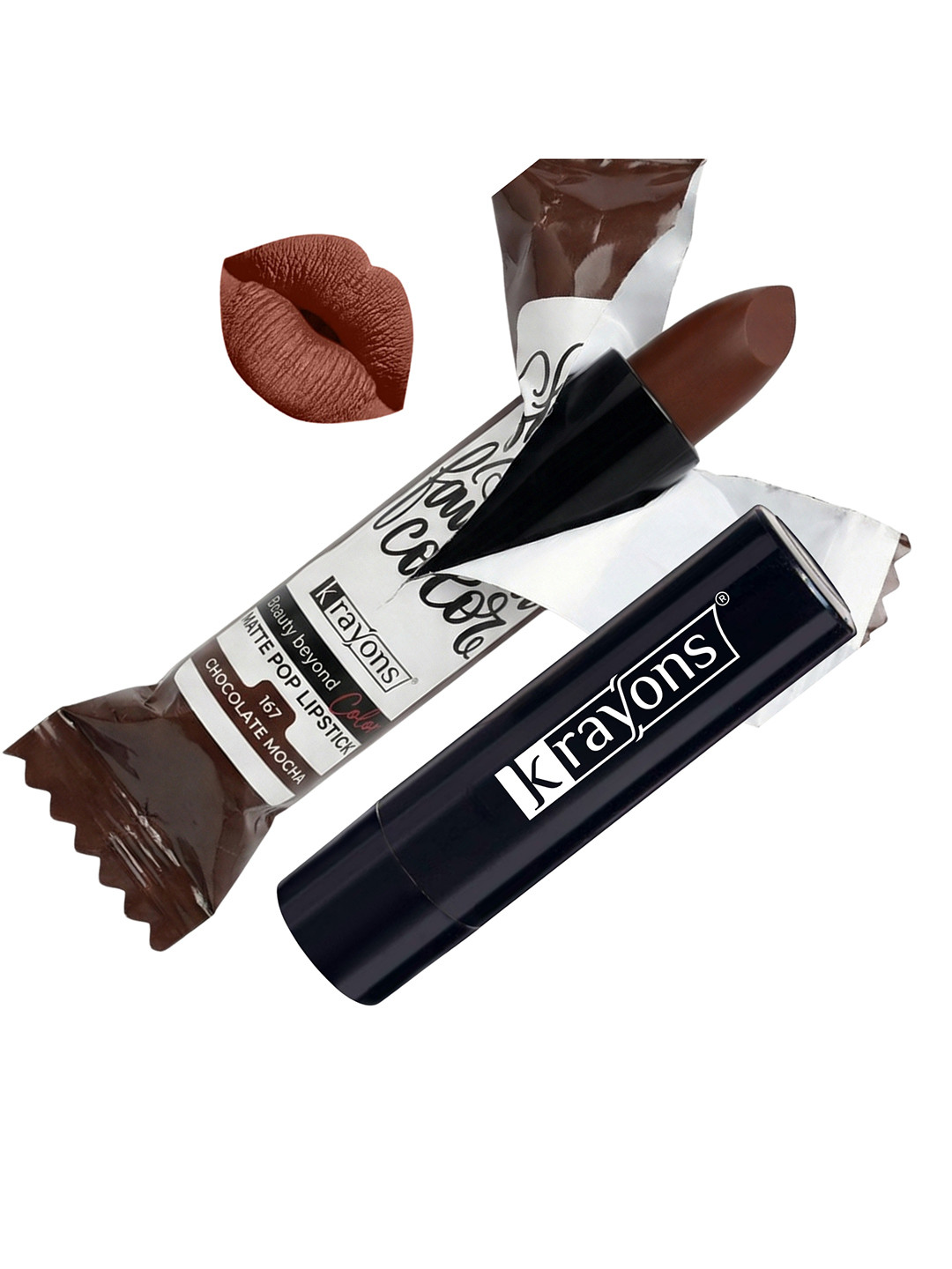 krayons Cute Pop Matte Waterproof Longlasting Lipstick 3.5 gm - Chocolate Mocha