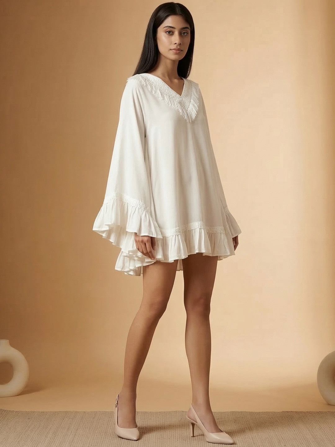 First Resort by Ramola Bachchan V-Neck Flared Sleeve A-Line Mini Dress