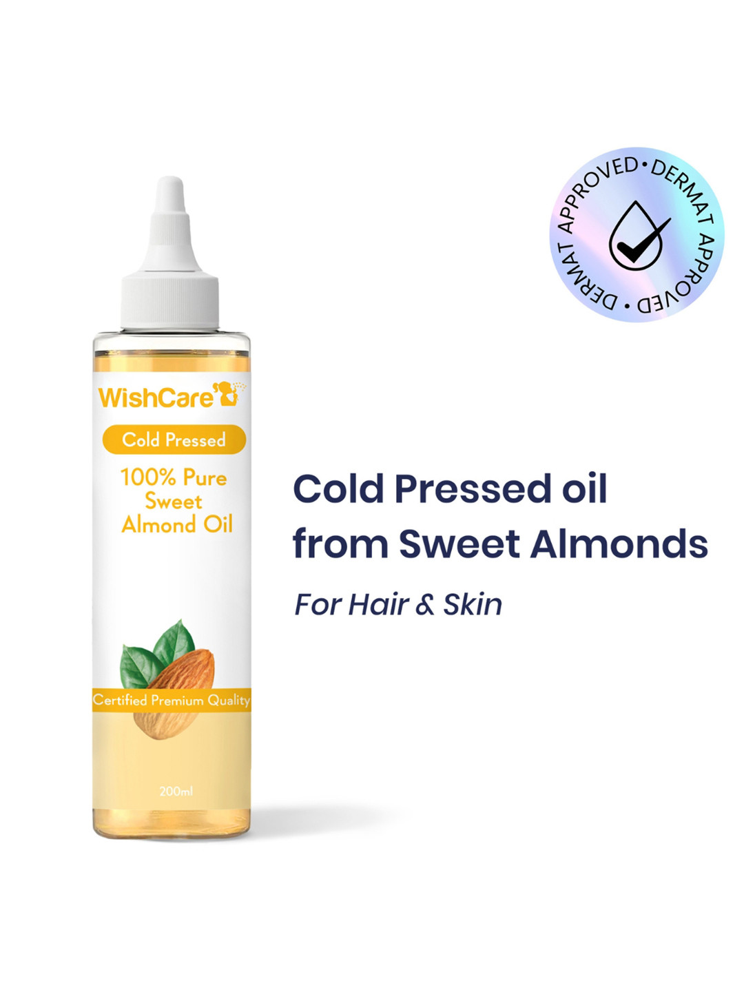 WishCare Unisex Pure Cold Pressed Sweet Almond Oil 200ml