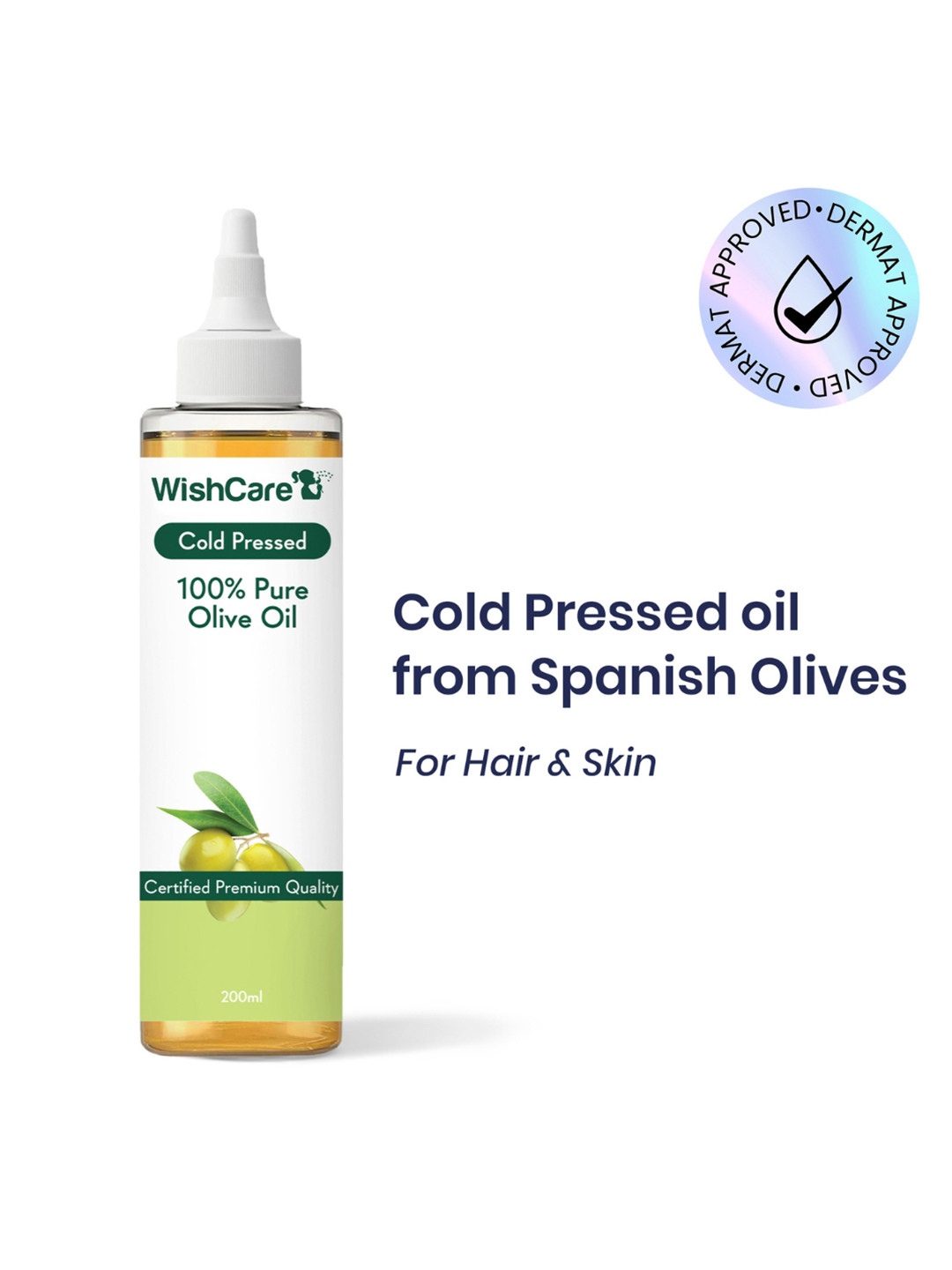 WishCare Pure Coldpressed Olive Oil for Healthy Hair and Glowing Skin 200 ml