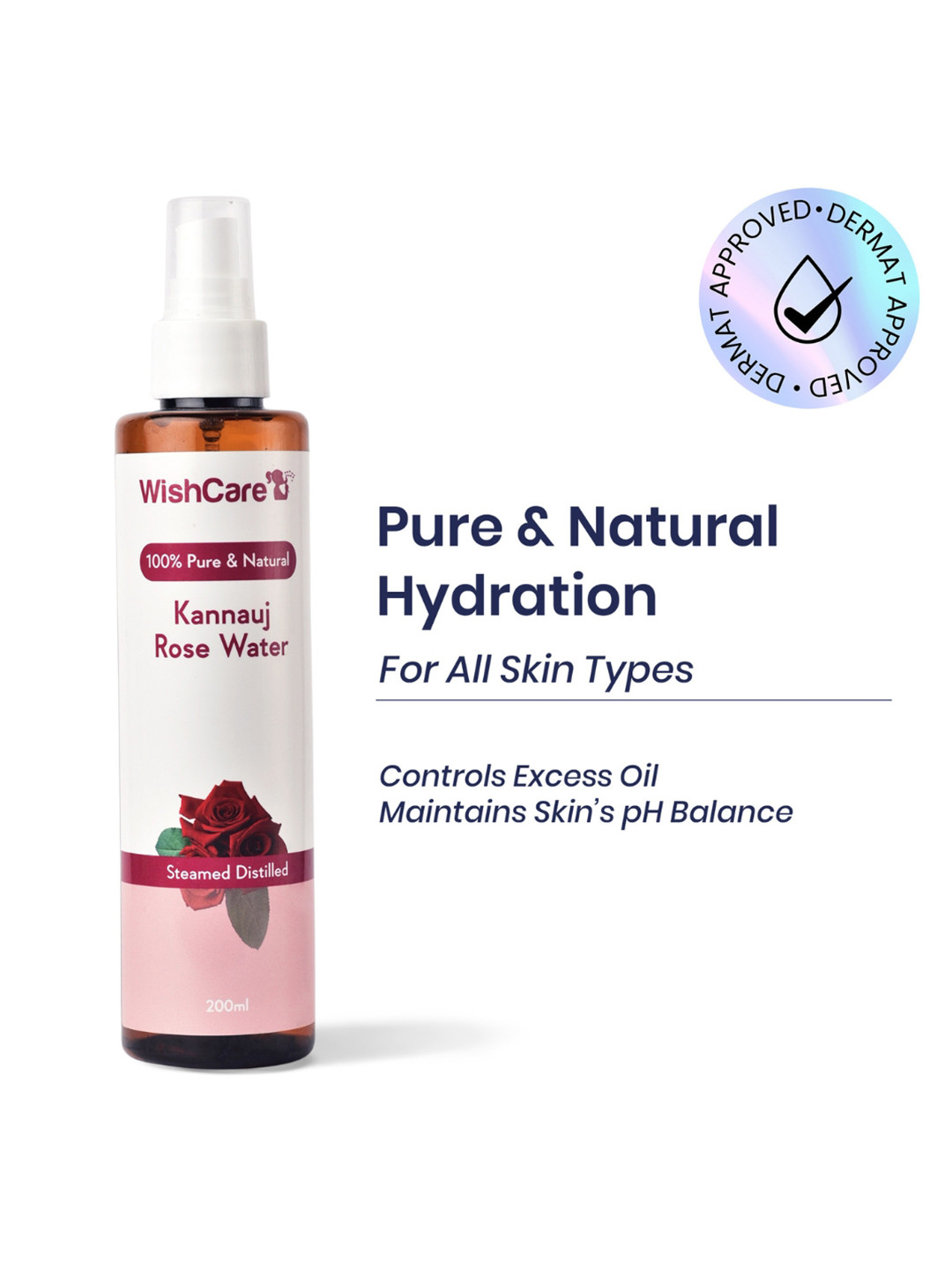 WishCare Unisex Red Pure & Natural Kannauj Rose Water For Skin, Face & Hair 200 ml