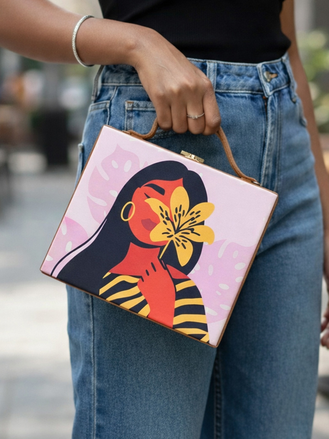 ARTKLIM Pink & Brown Printed Box Clutch