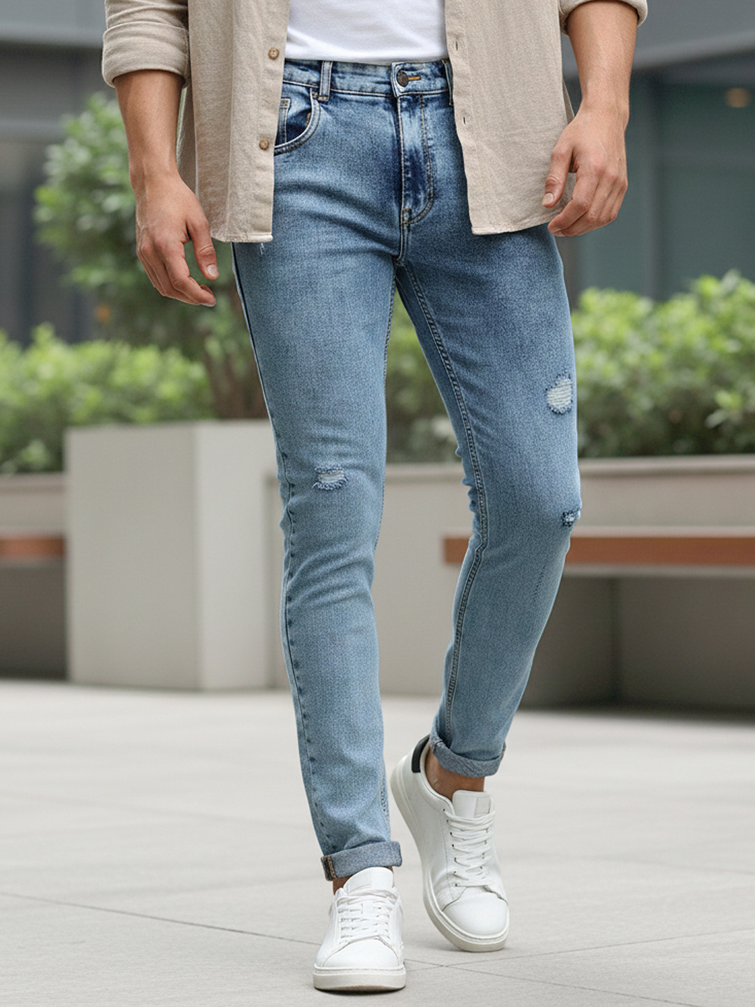Urbano Fashion Men Slim Fit Mildly Distressed Heavy Fade Stretchable Cotton Jeans