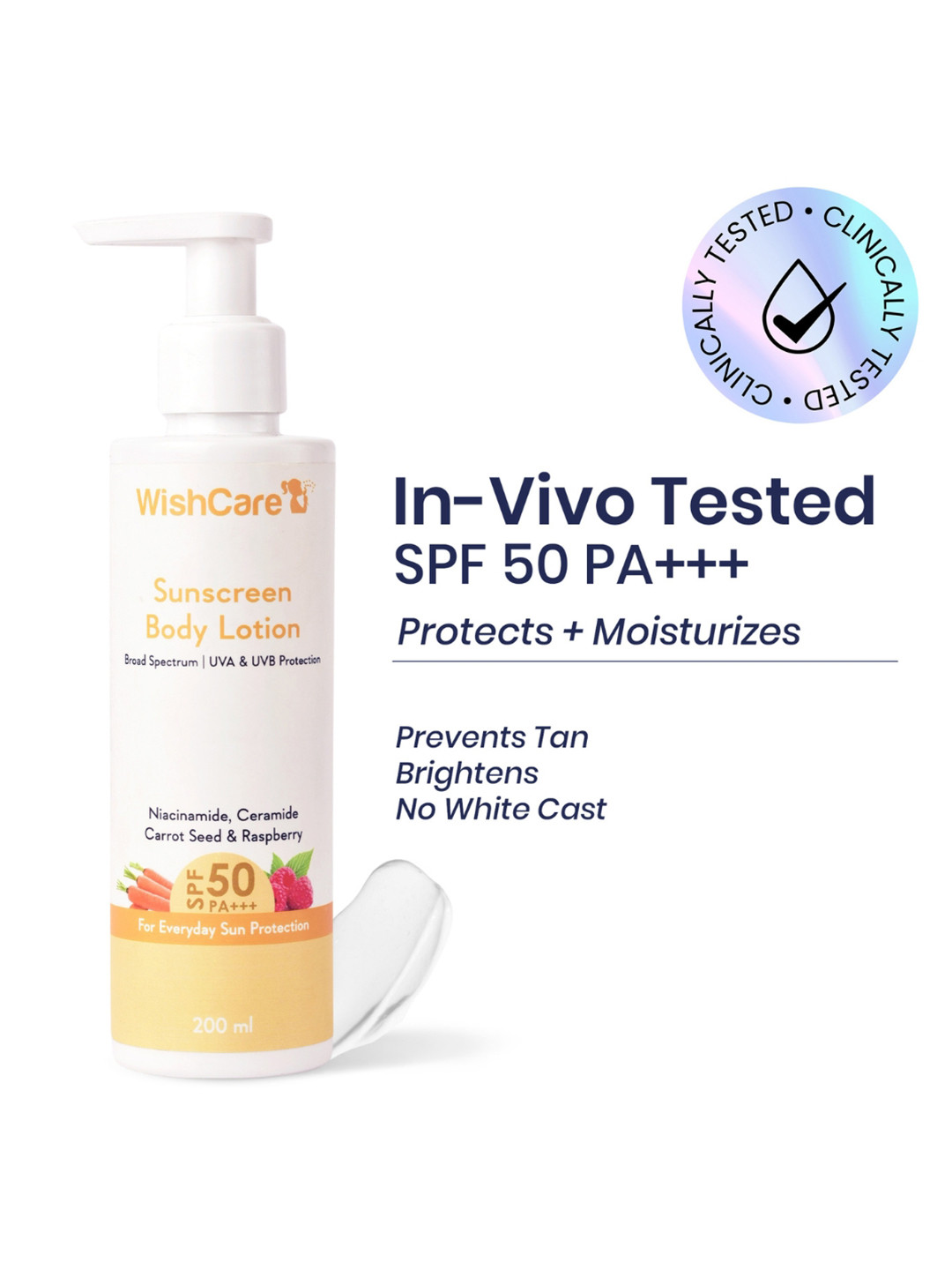 WishCare Sunscreen Body Lotion SPF50 with Niacinamide - In-Vivo Tested - 200 ml