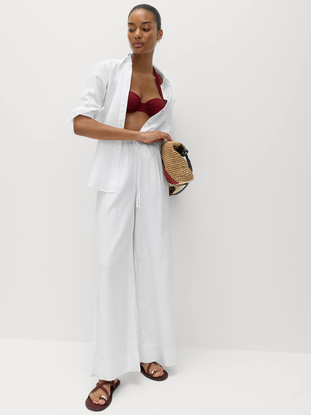 Marks & Spencer Linen Rich Drawstring Wide Leg Trousers