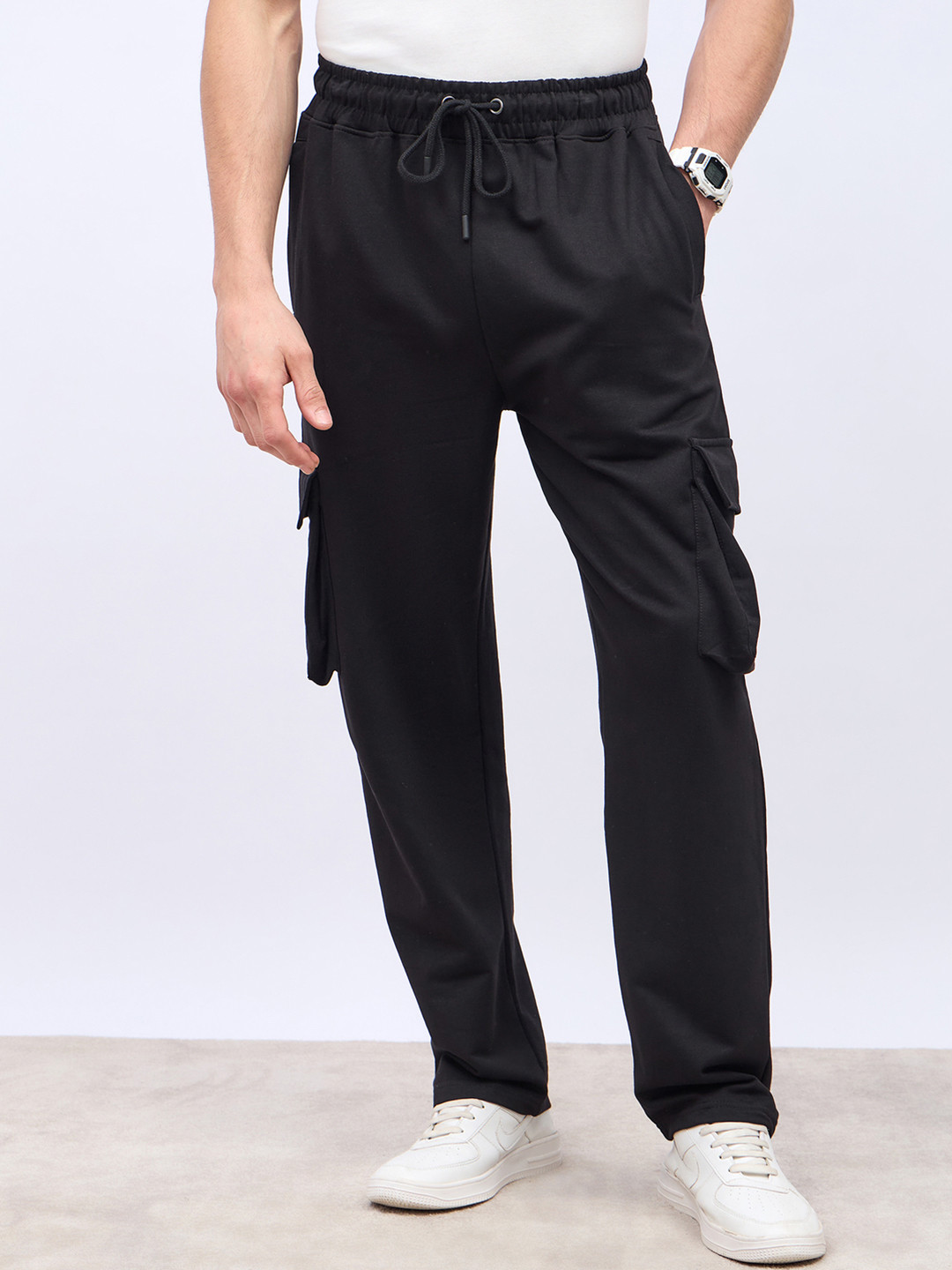 Styli Men Cotton Oversized Straight Leg Joggers with Cargo Pockets