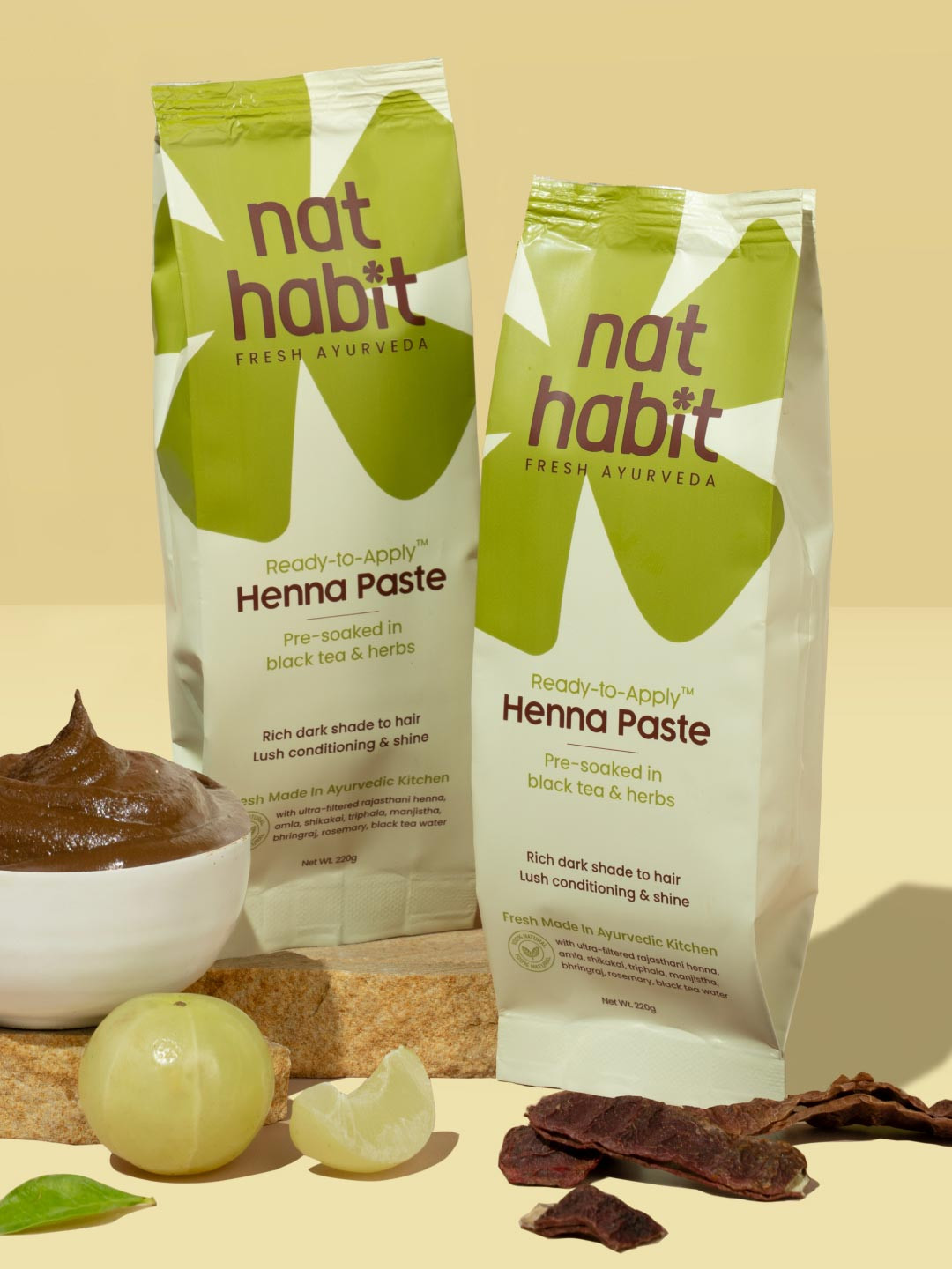 Nat Habit 2Pcs Ready-To-Apply Henna Paste with Black Tea & Herbs 220g each - Rich Brown