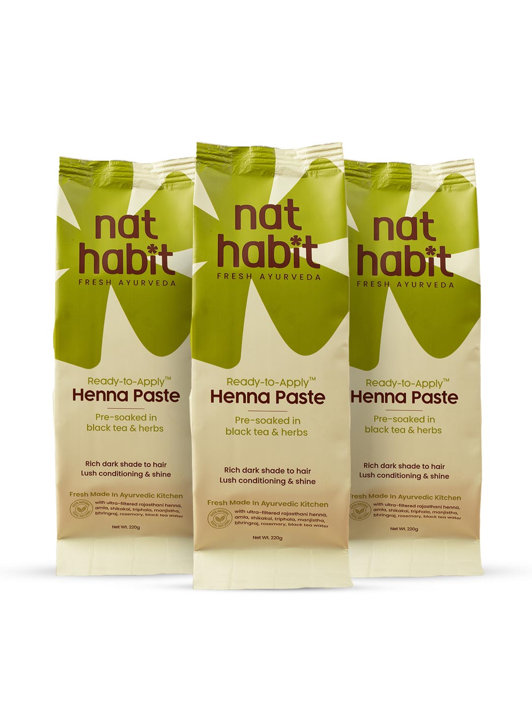 Nat Habit 3Pcs Ready-To-Apply Henna Paste with Black Tea & Herbs 220g each - Rich Brown