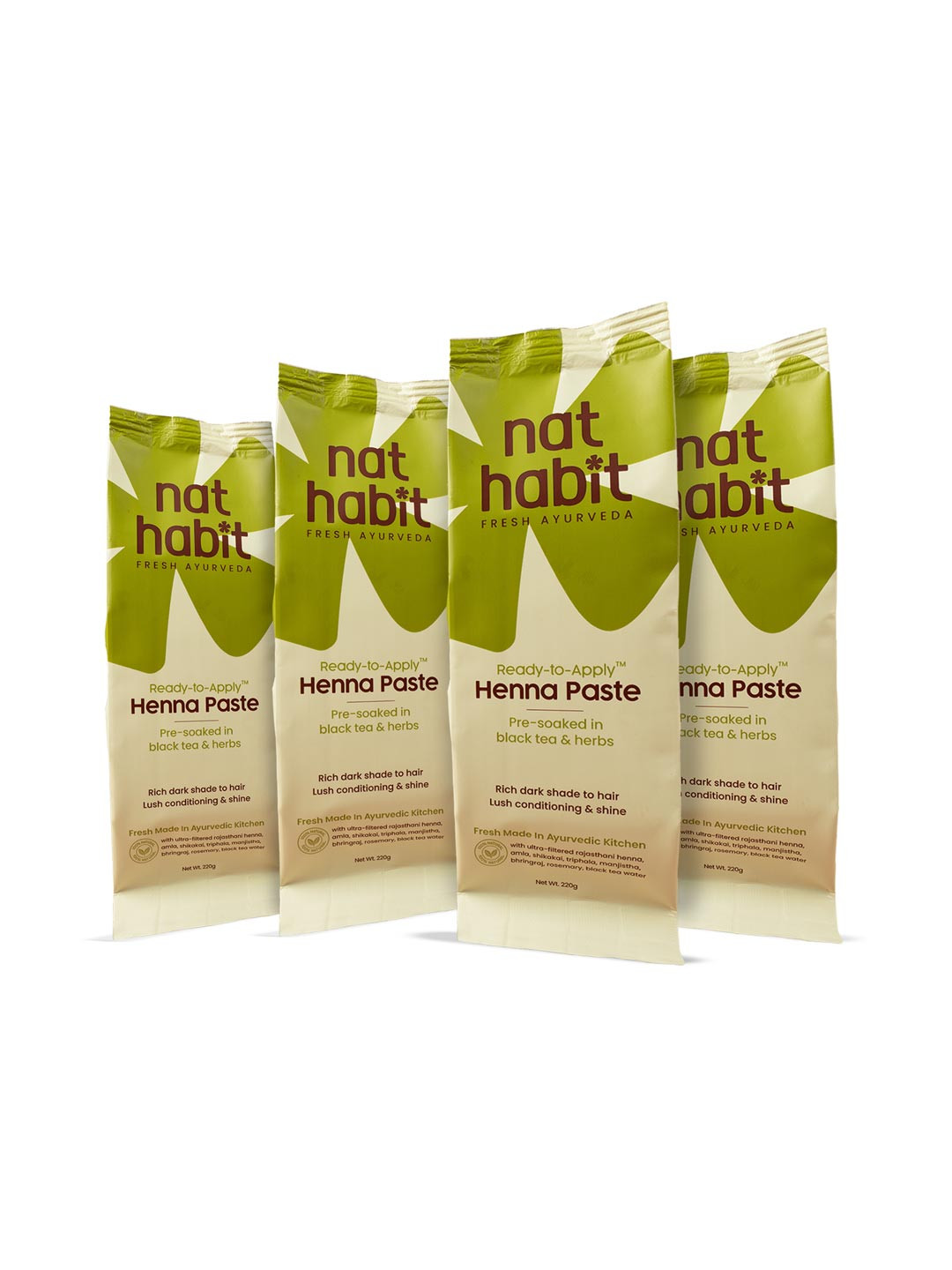 Nat Habit 4Pcs Ready-To-Apply Henna Paste with Black Tea & Herbs 220g each - Rich Brown