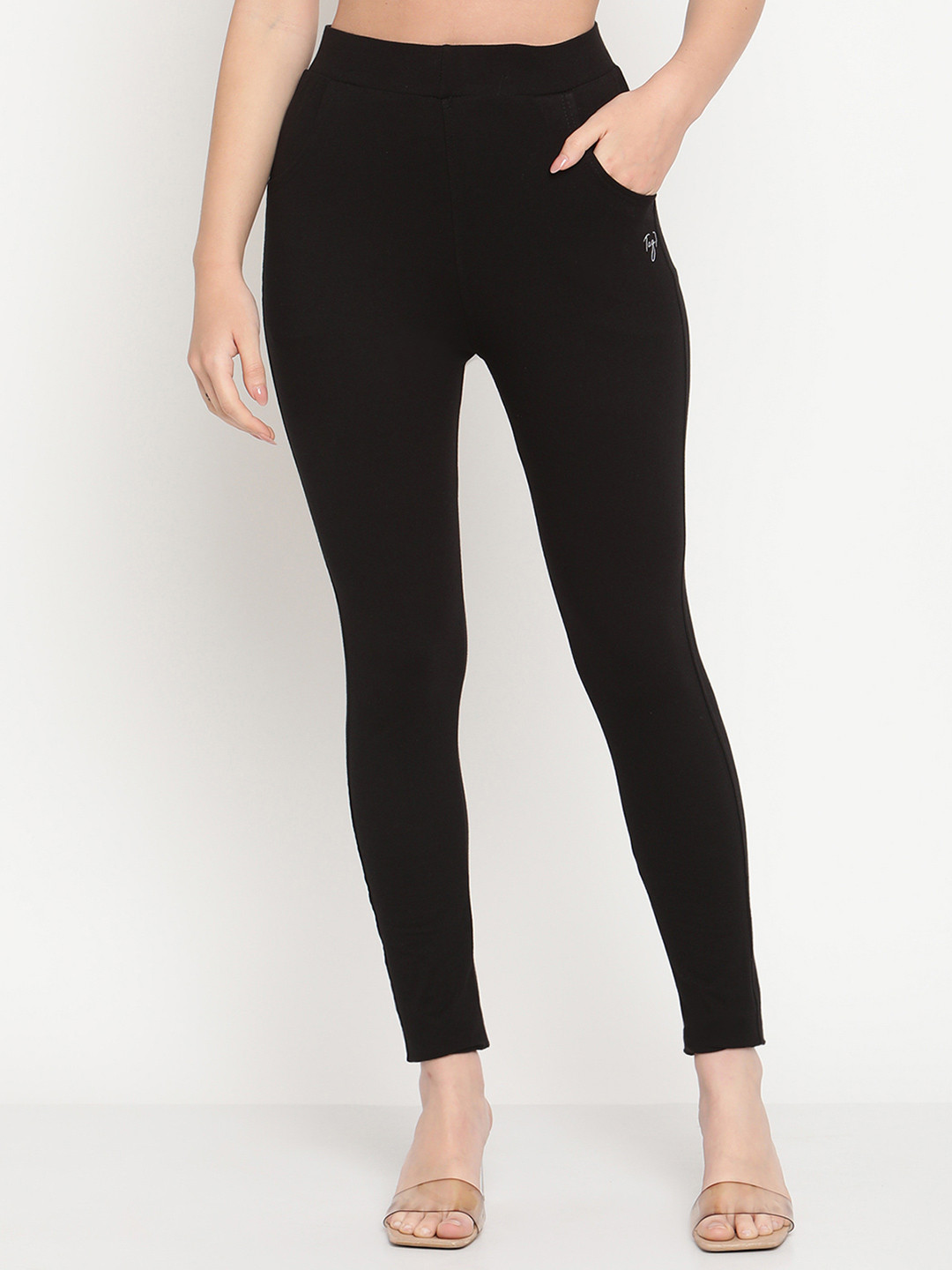 TAG 7 Set Of 2 Black Solid Leggings