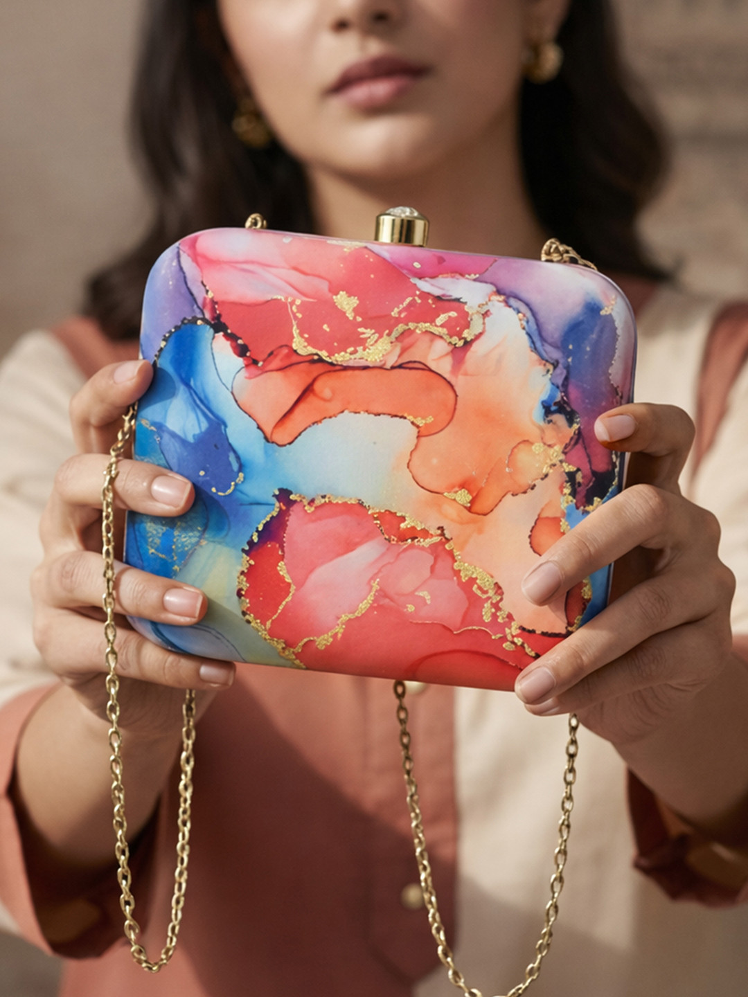 ARTKLIM Blue & Pink Printed Box Clutch