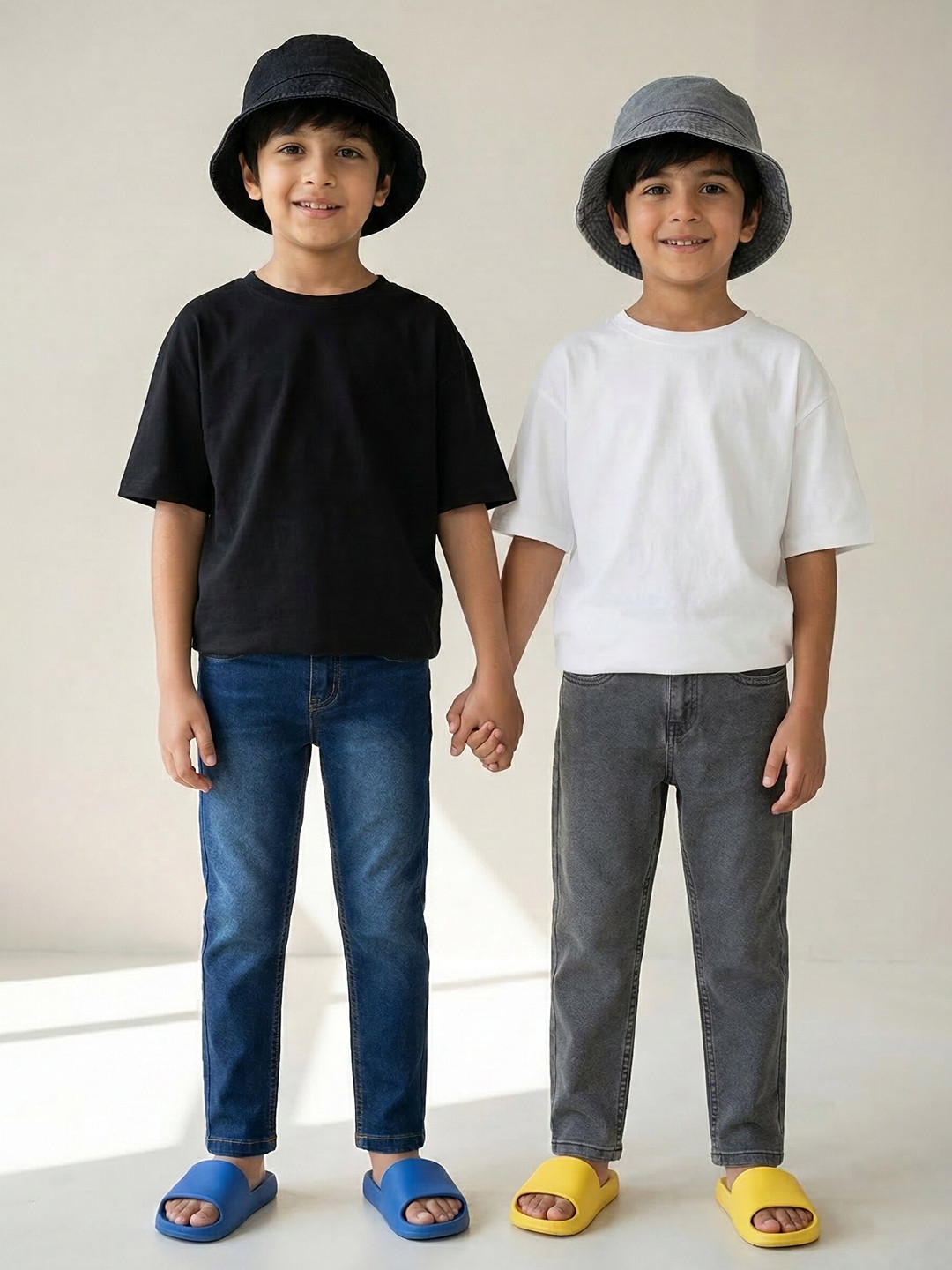 TALES & STORIES Boys Pack of 2 Cotton Slim Fit Low Distress Light Fade Stretchable Jeans