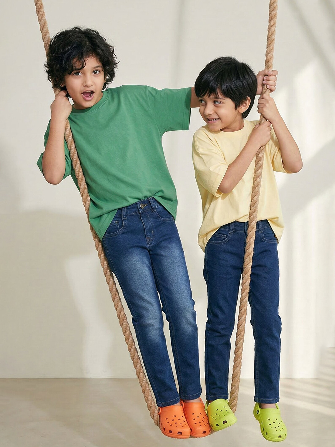 TALES & STORIES Boys Pack of 2 Cotton Slim Fit Slash Knee Stretchable Jeans