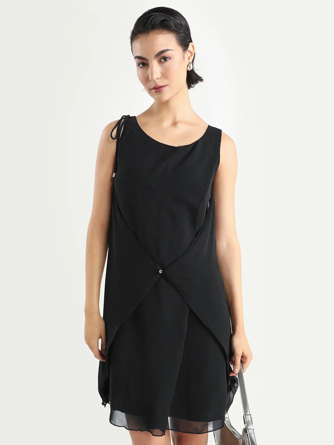 RAREISM Women Black Straight Fit Scoop Neck Dress