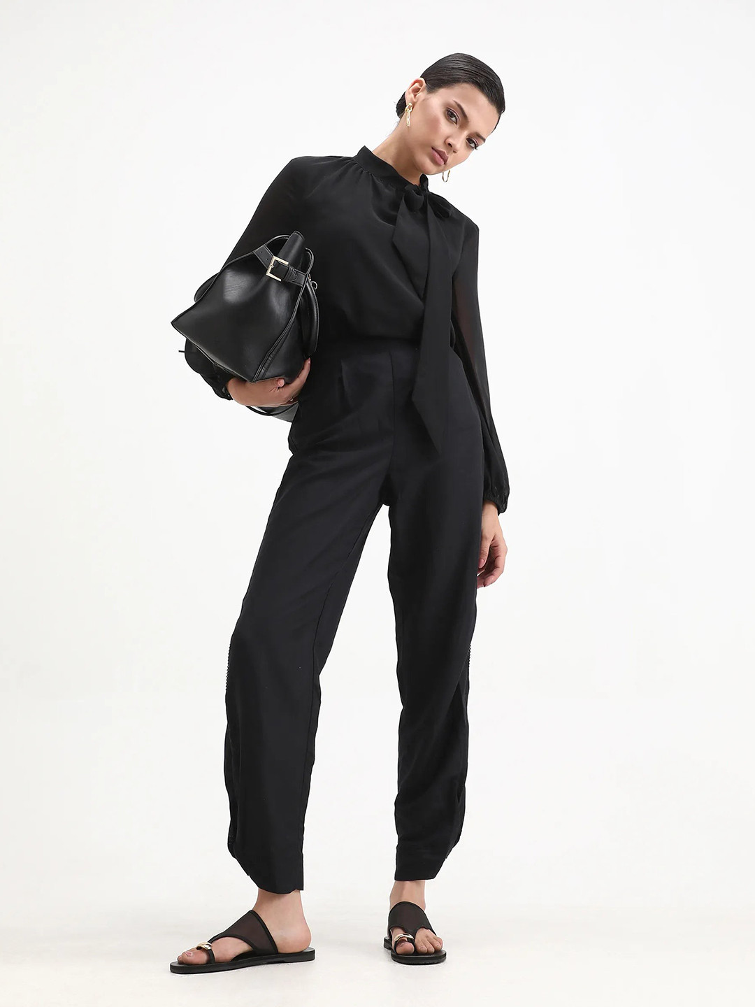 RAREISM Women Black Tailored Fit Plain Trouser