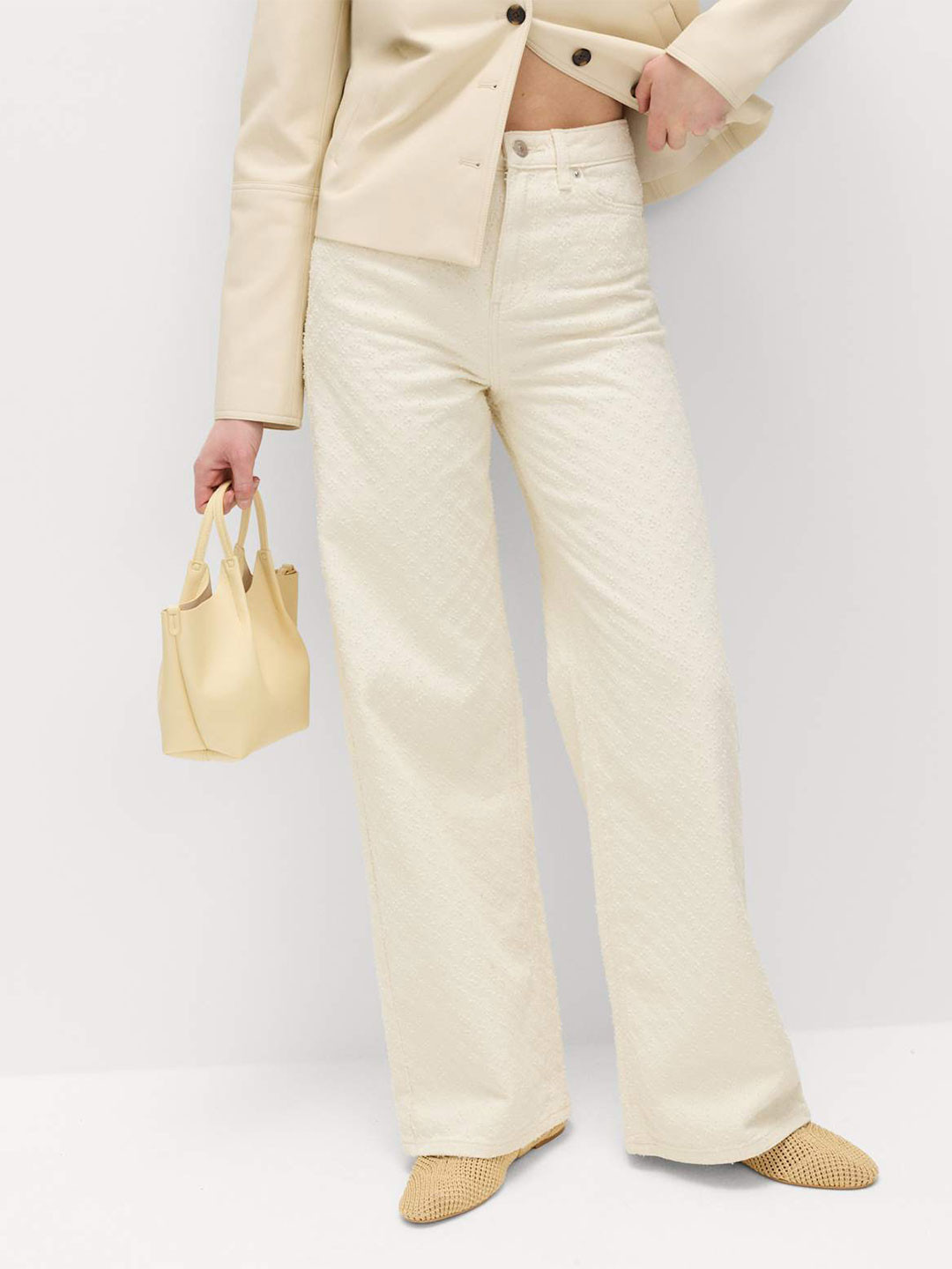 Marks & Spencer Pure Cotton Textured High Waisted Wide Leg Jeans