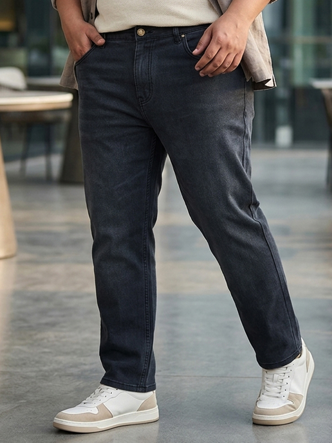 Urbano Plus Men Grey Regular Fit Mid-Rise Clean Look Stretchable Jeans
