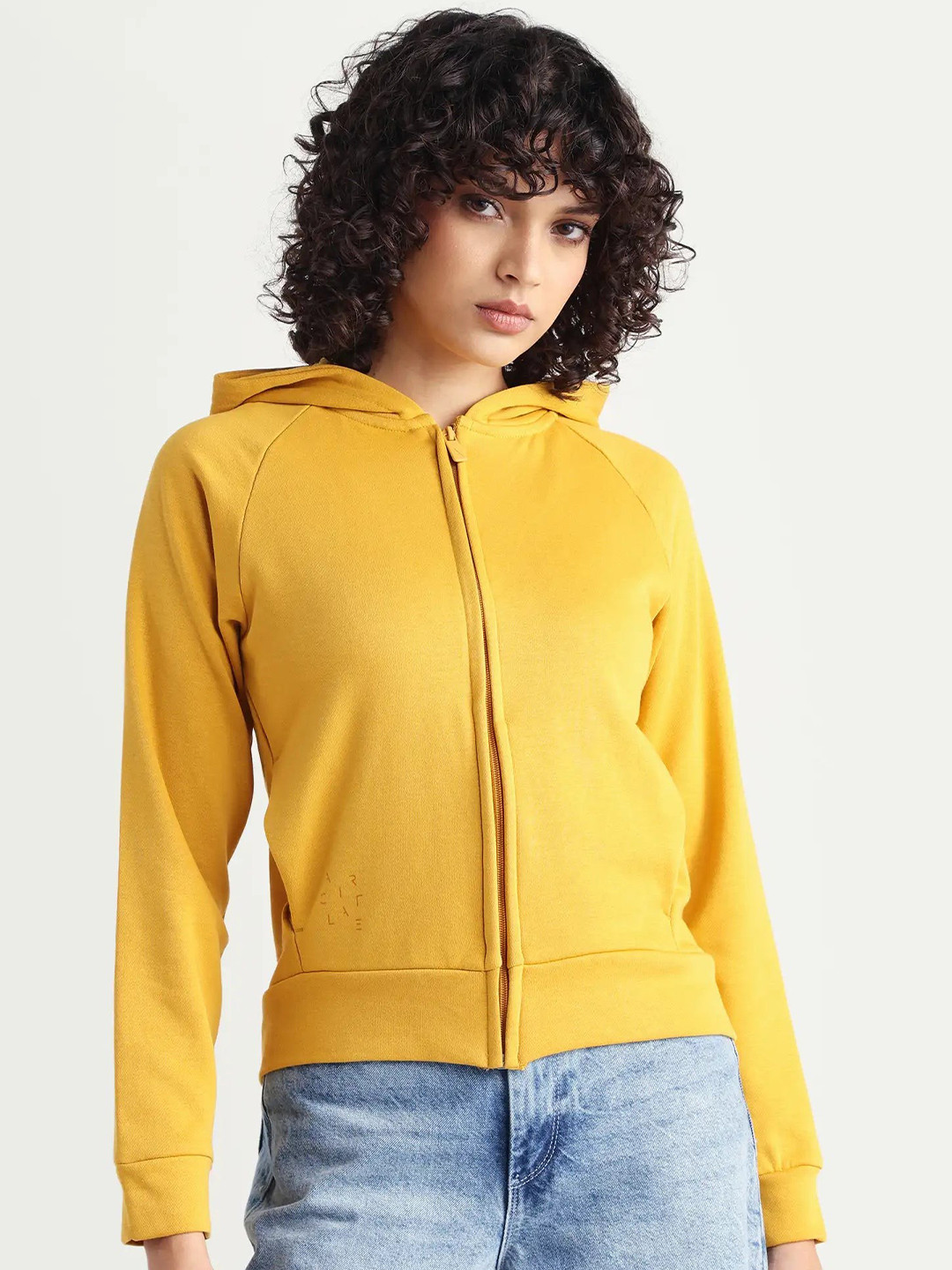 ARTICALE Women Mustard Hooded Sweatshirt