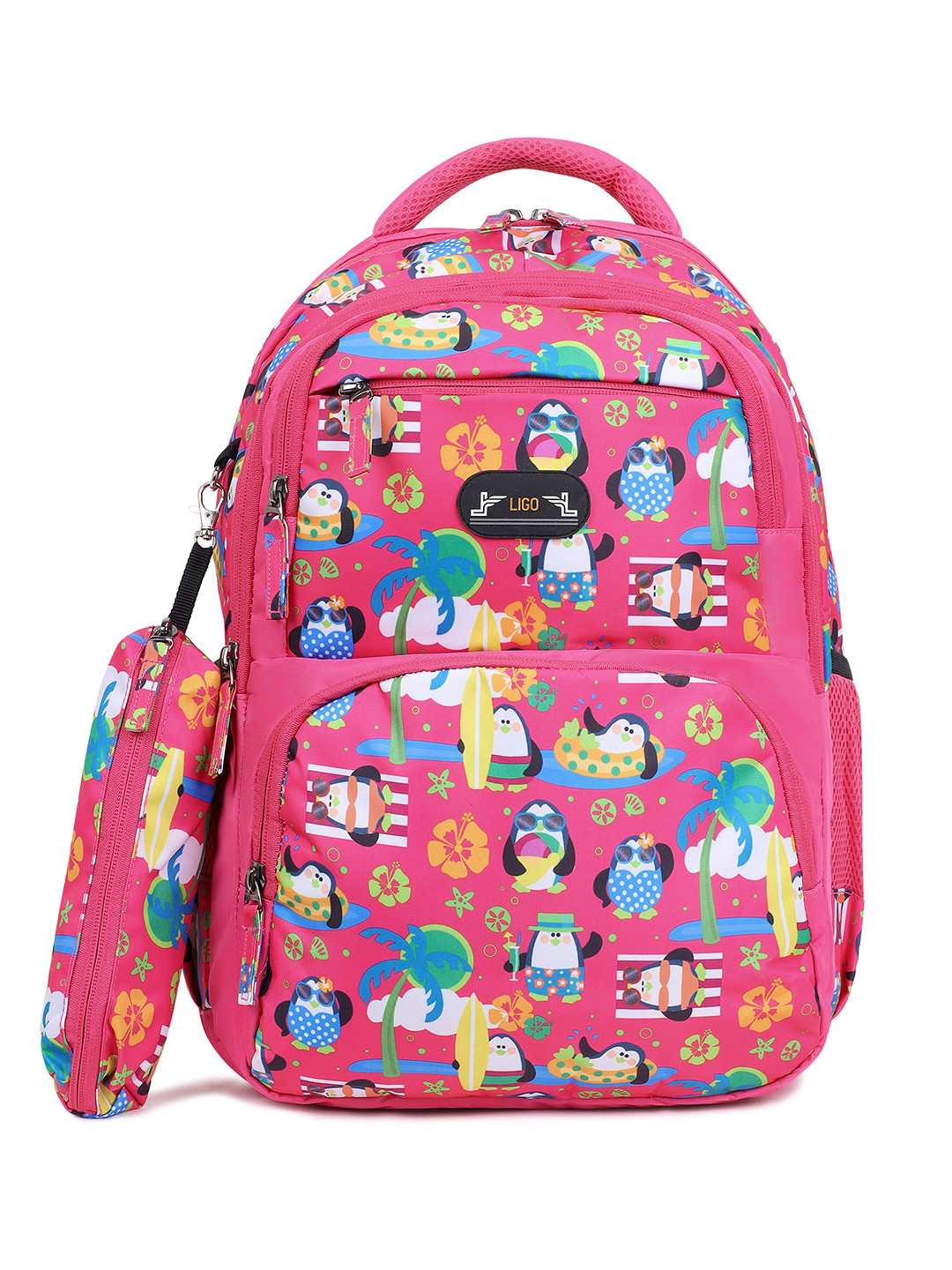 

Ligo Bags 21L Kis Penguin Graphic printed school Backpack, Pink