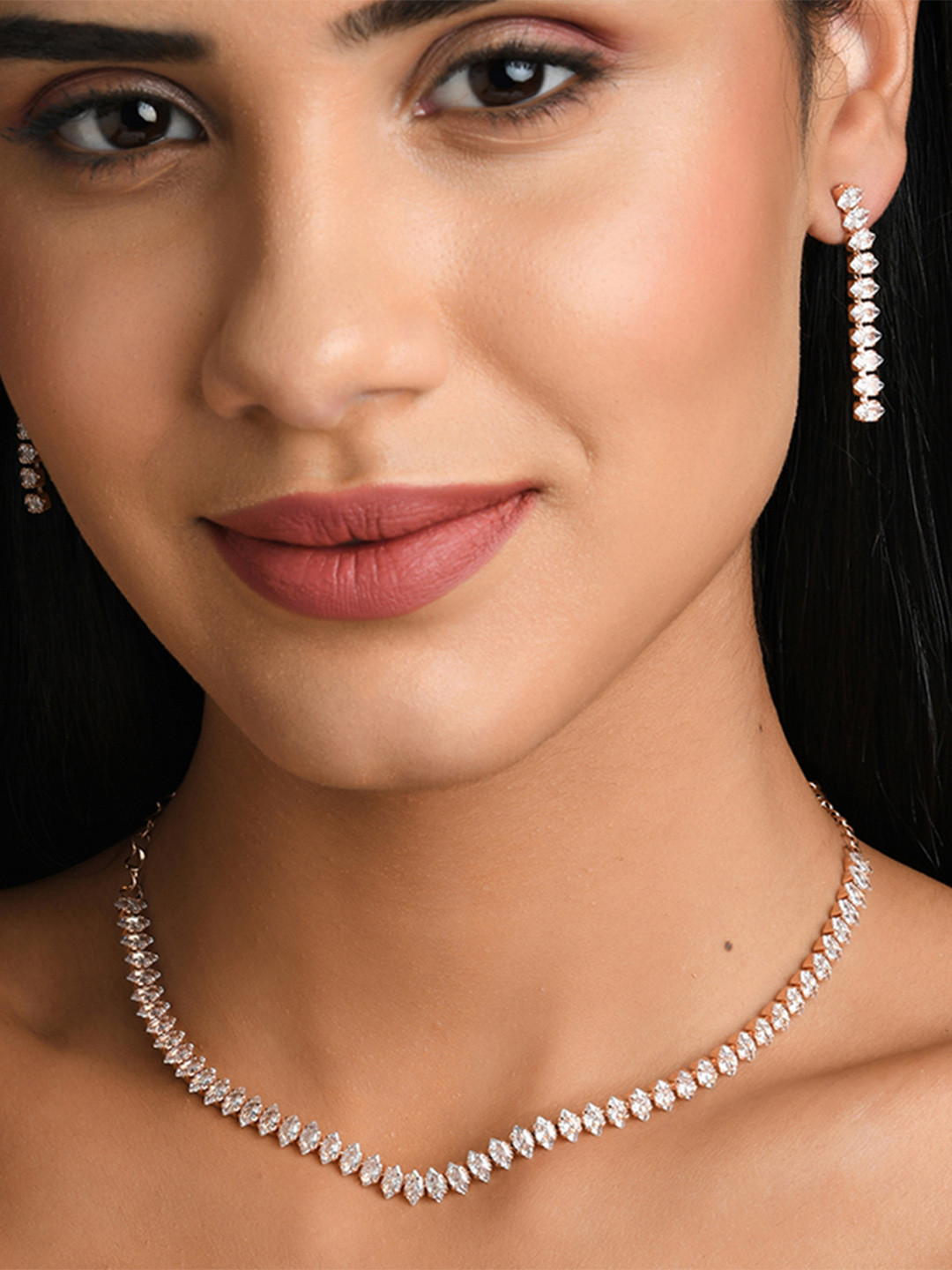 Fida Rose Gold-Plated Artificial stones Studded Jewellery Set