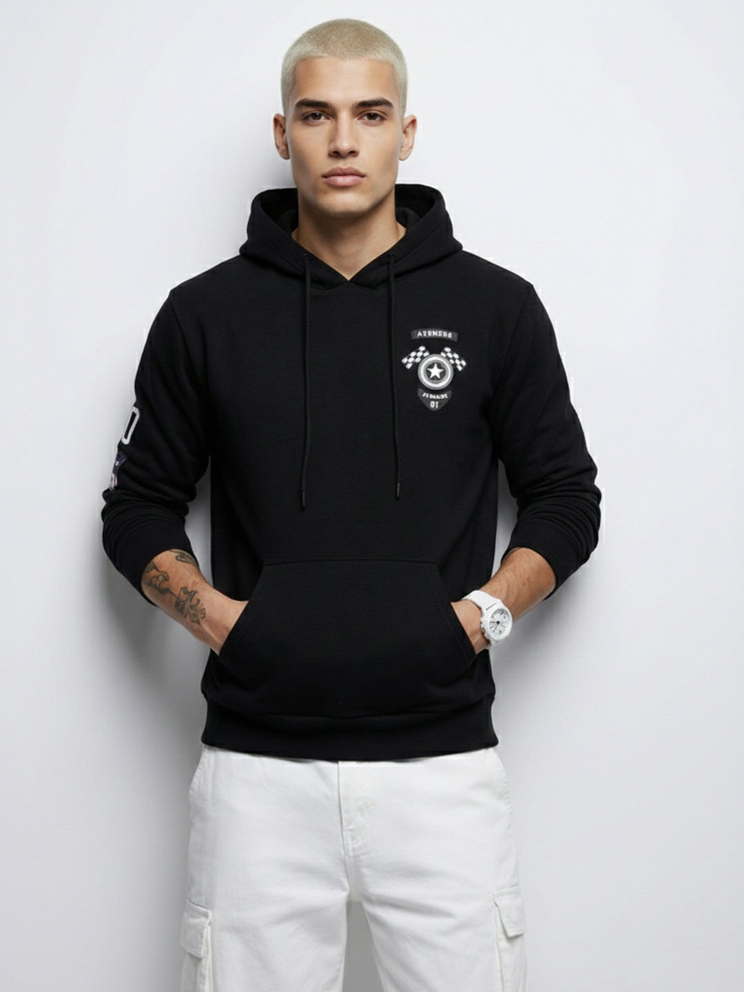 Kook N Keech Marvel Men Black Printed Hooded Sweatshirt