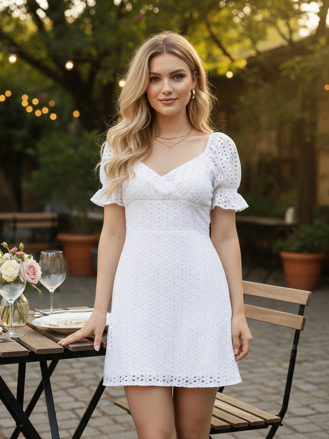 Berrylush Women White Self-Design Craftcore Dress