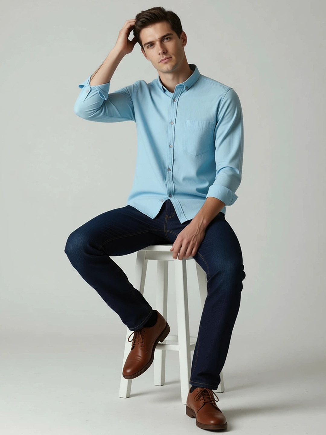Mast & Harbour Men Blue Slim Fit Casual Linen Cotton Shirt