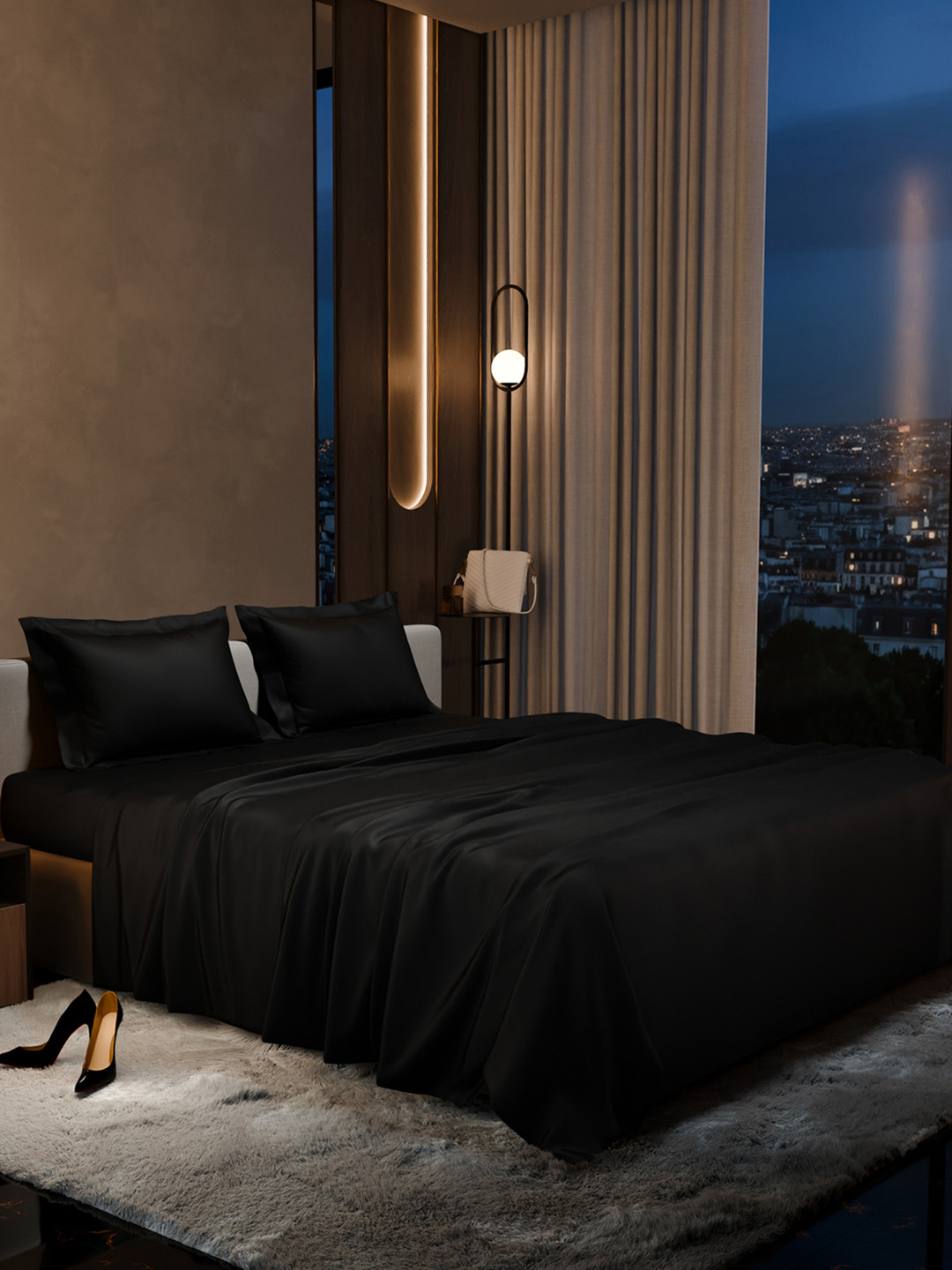 Stoa Paris Date Night Collection 300 TC Superfine Bedsheet with 2 Pillow Covers-100 x 90