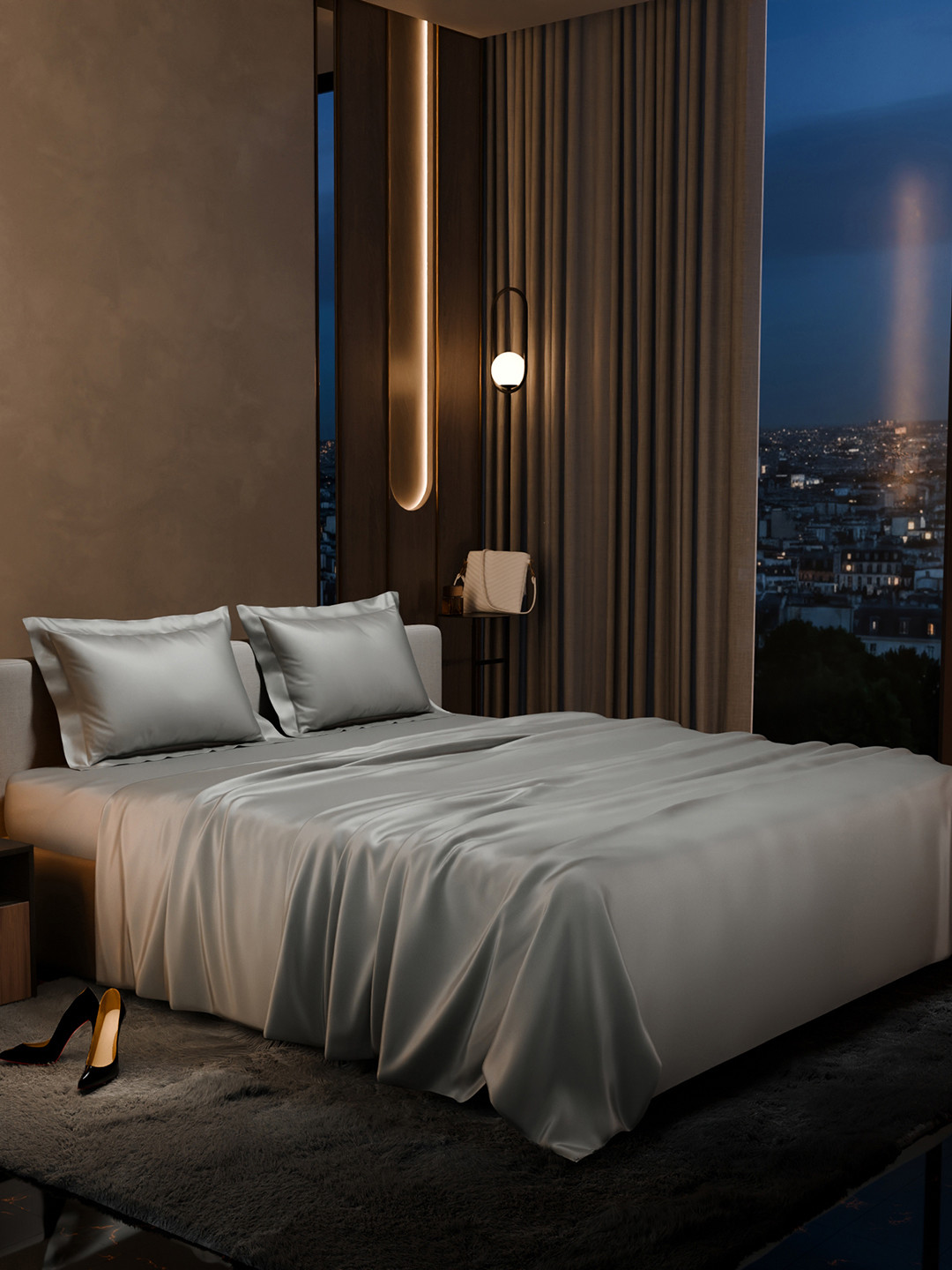 Stoa Paris Date Night Collection 300 TC Queen Bedsheet with 2 Pillow Covers-100 x 90