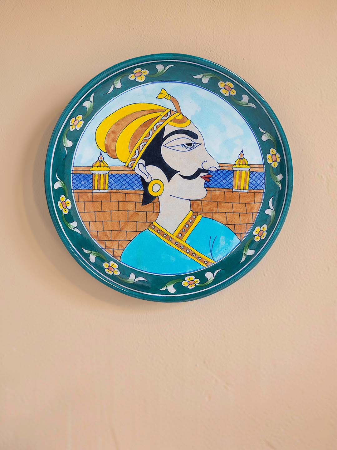 Golden Peacock Pottery King Ceramic Ethnic Motifs Glossy Hanging Hall Wall Plates-9.8In