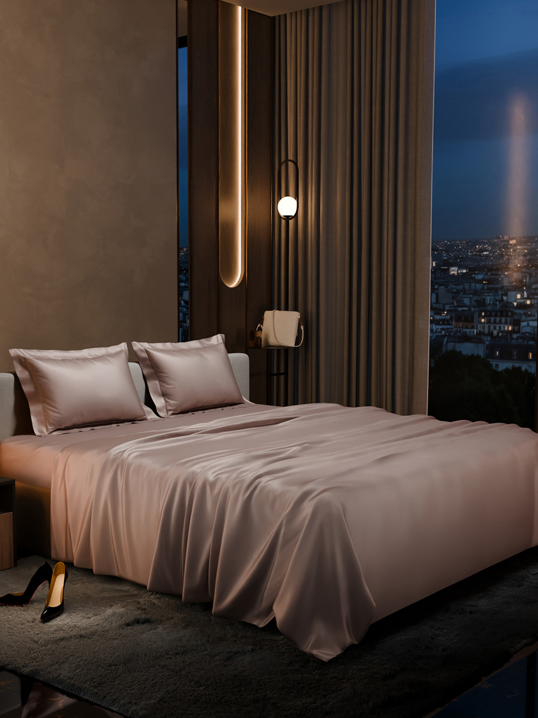 Stoa Paris Date Night Collection Champagne Sateen 300 TC Queen Fine Bedsheet-100 x 90 inch