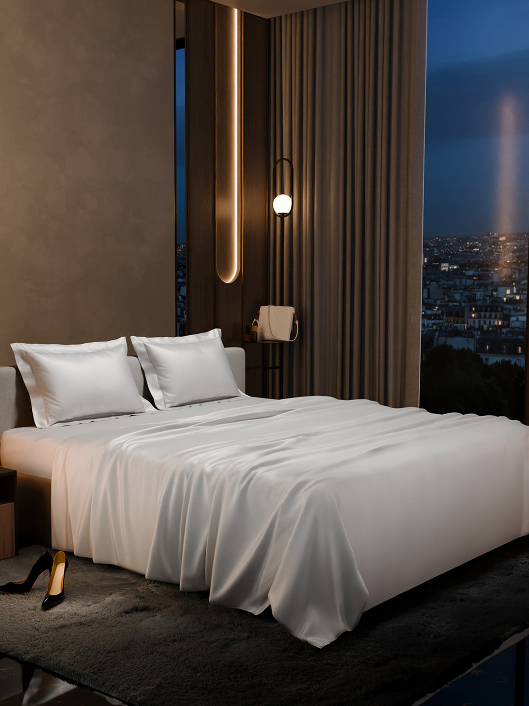 Stoa Paris Date Night Collection 300 TC Queen Bedsheet with 2 Pillow Covers-100 x 90