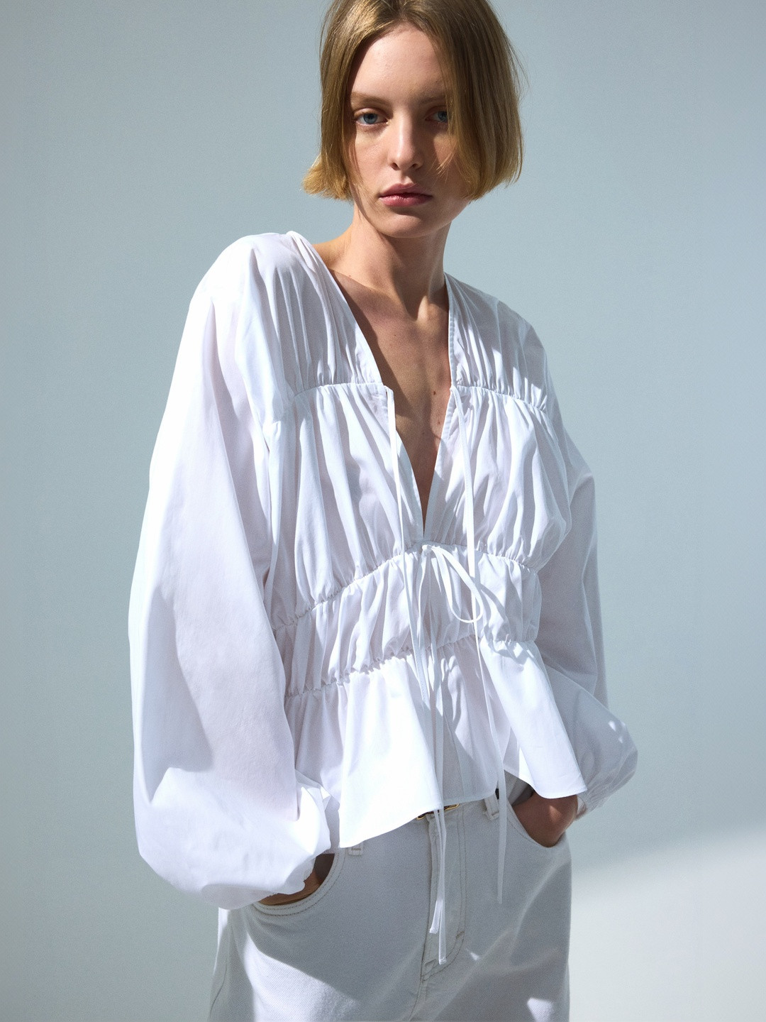 H&M Drawstring Poplin Blouse