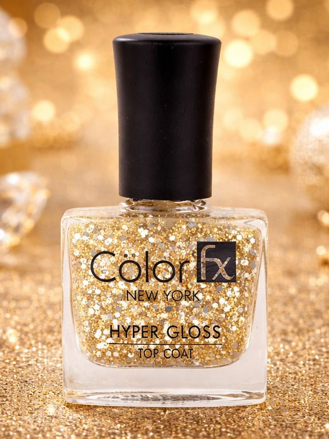 Color Fx New York Hyper Gloss Top Coat Glitter Finish Nail Enamel 9 ml- Gold 174
