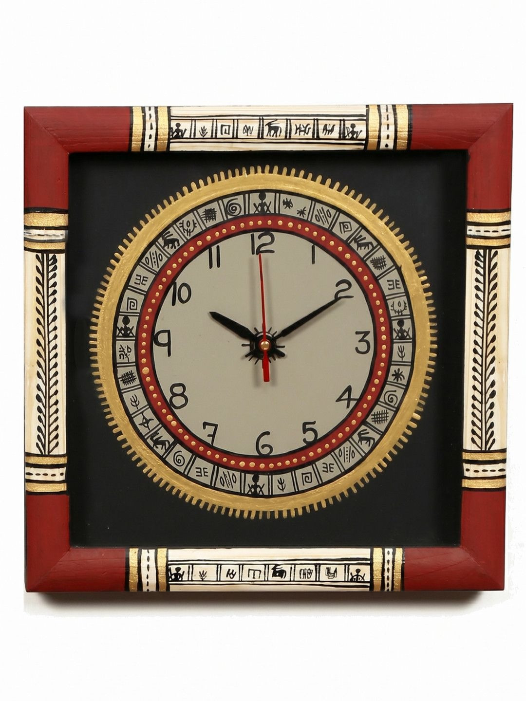 AAKRITI ART CREATIONS Black & Red Warli Art Traditional Wall Clock