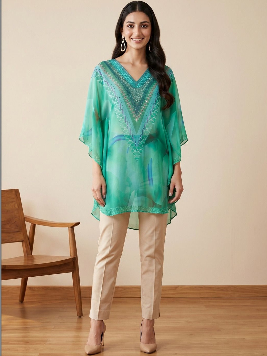 First Resort by Ramola Bachchan Printed Embellished Kaftan Tunic
