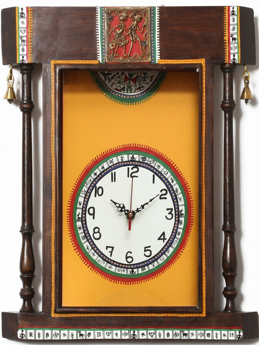 AAKRITI ART CREATIONS Yellow Wood Handcrafted Rectangle Battery Analogue Wall Clock