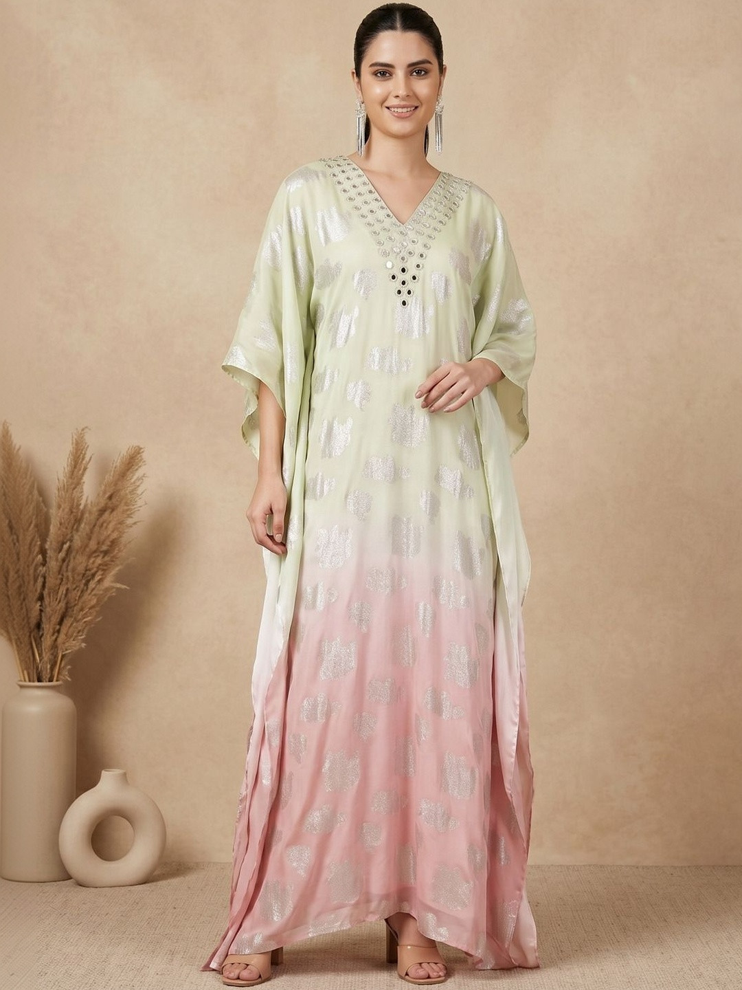 First Resort by Ramola Bachchan Abstract Printed Ombre Georgette Kaftan Maxi Dress