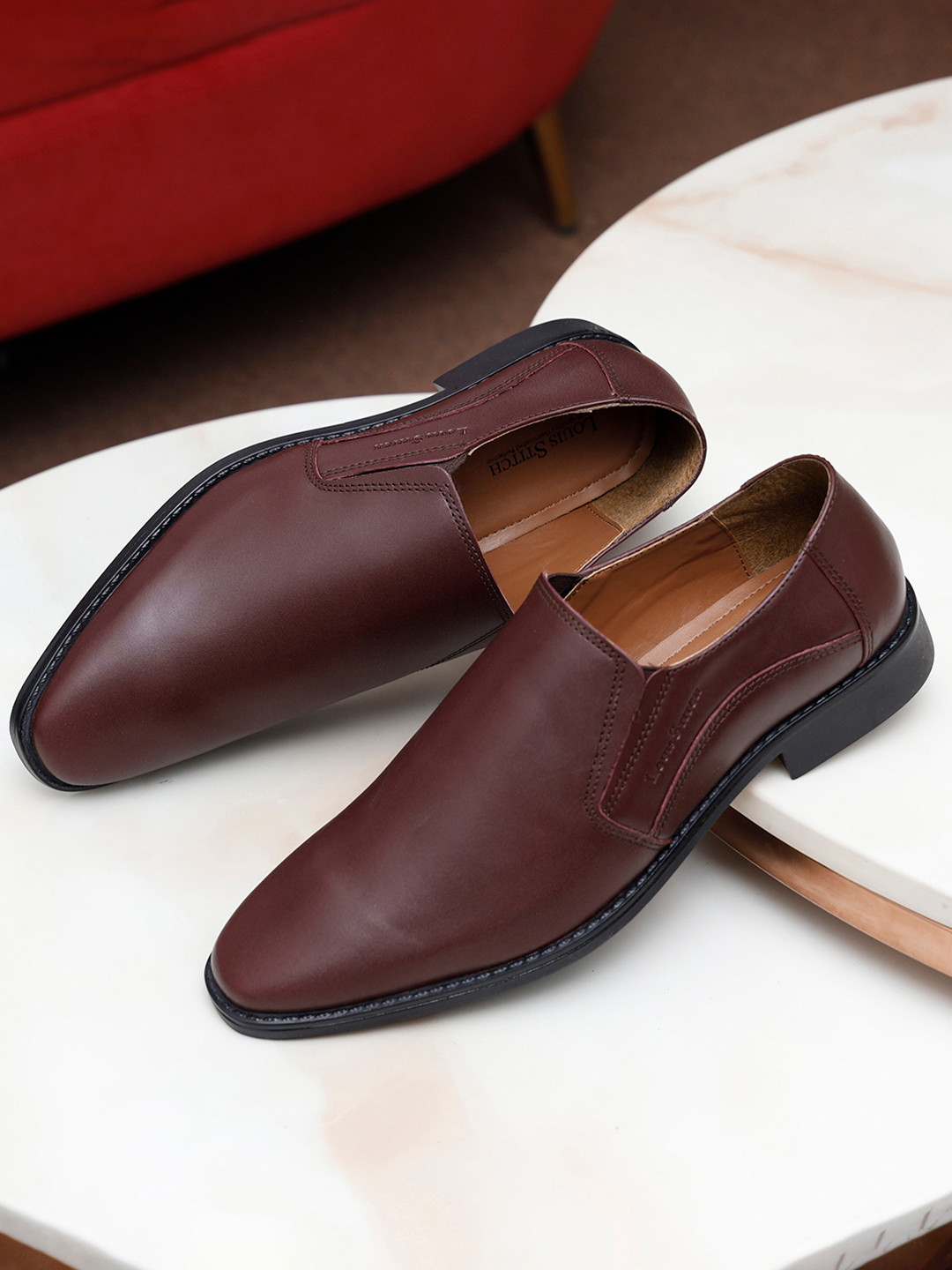 LOUIS STITCH Men Rosewood Premium Italian Leather Formal Slip-On Shoes