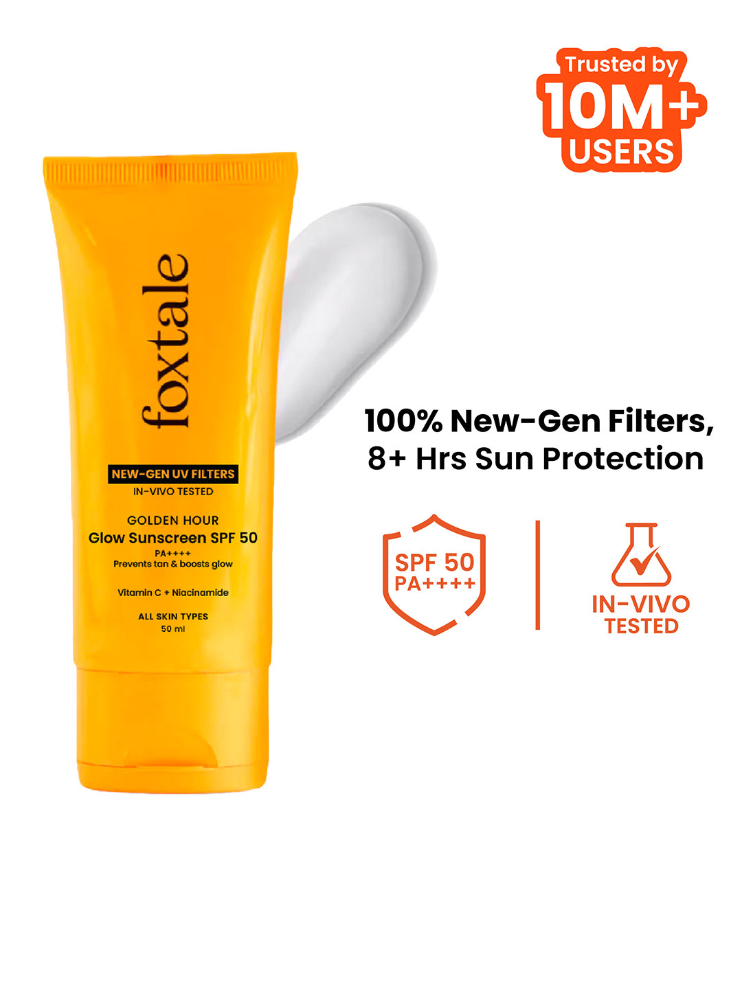 FoxTale Glow Sunscreen with Vitamin C & Niacinamide SPF 50 PA++++ In-Vivo Tested - 50ml
