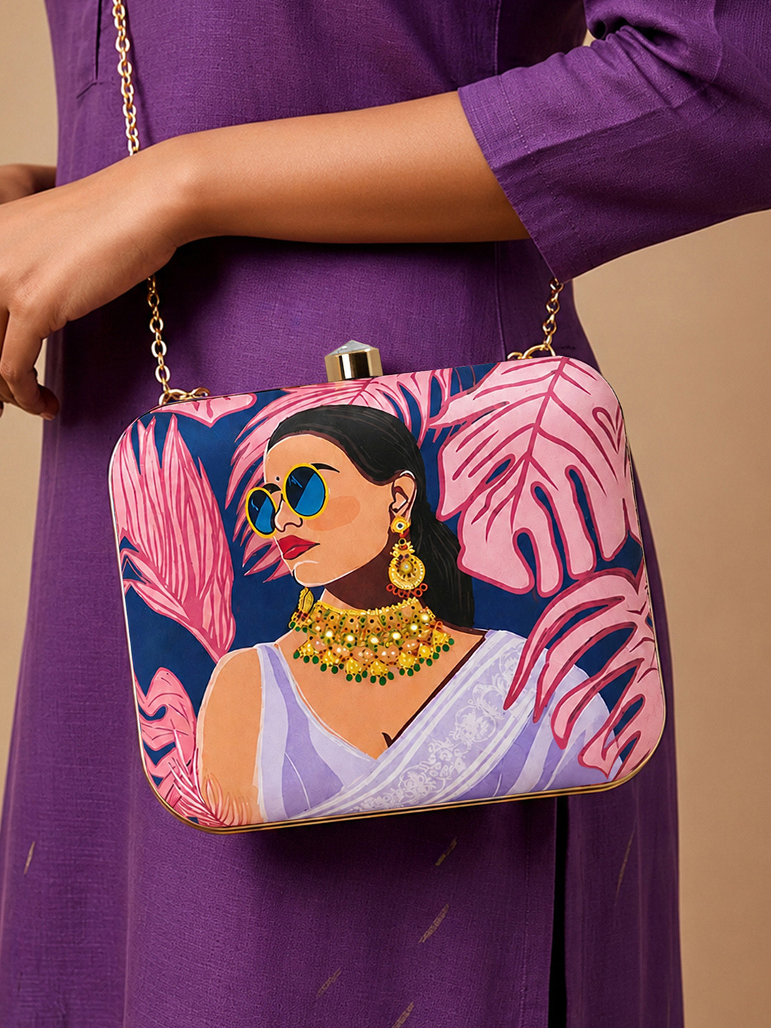 ARTKLIM Printed Fringed Box Clutch