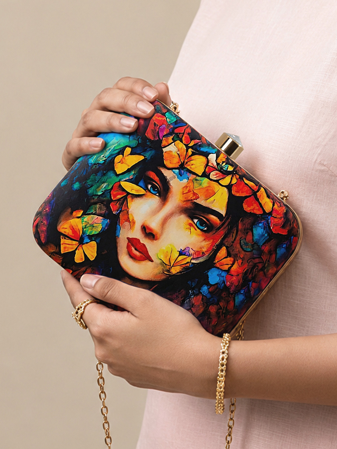 ARTKLIM Blue & Pink Printed Box Clutch