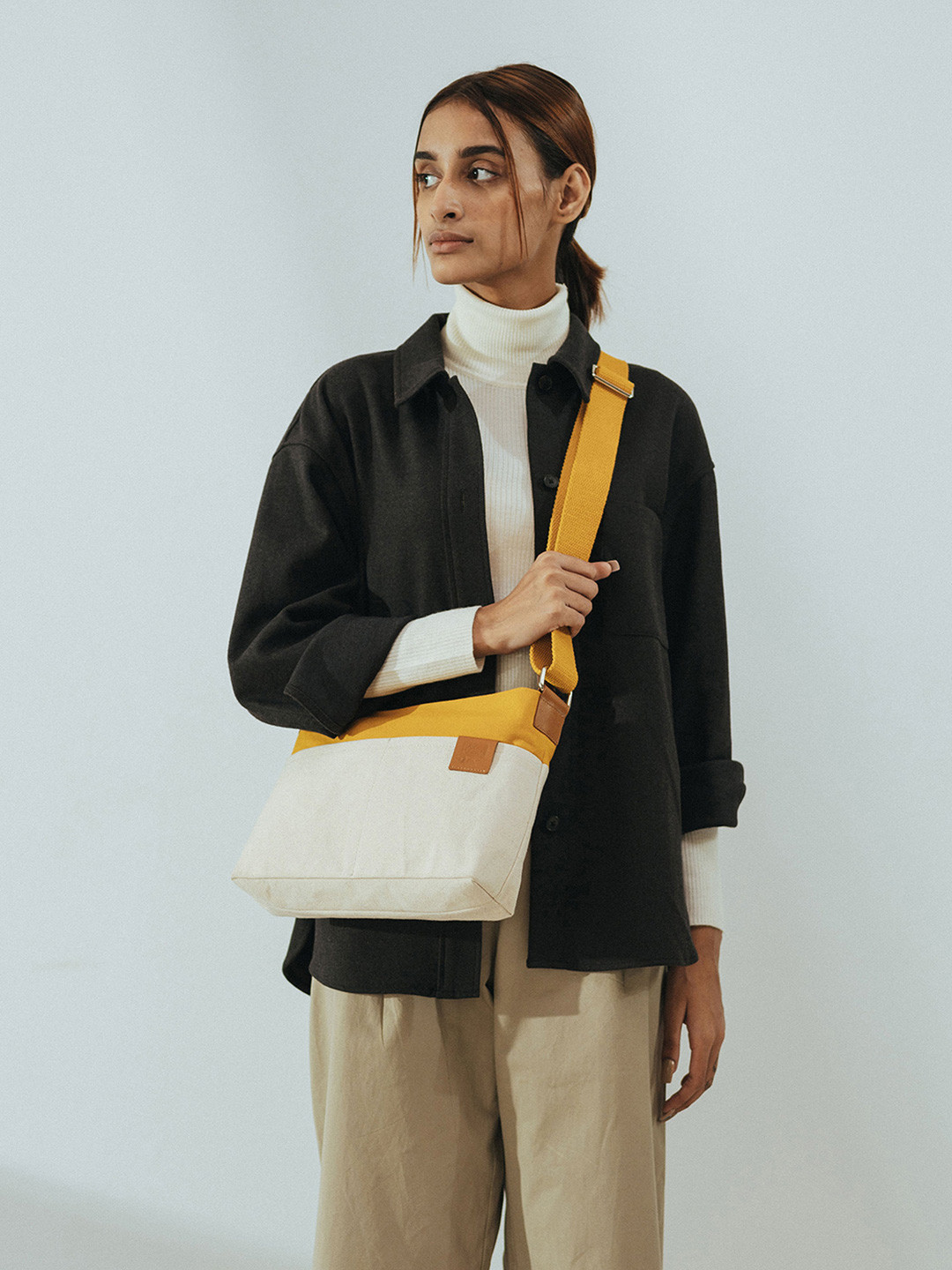 DailyObjects Ivory Mustard Sunday Crossbody Bag