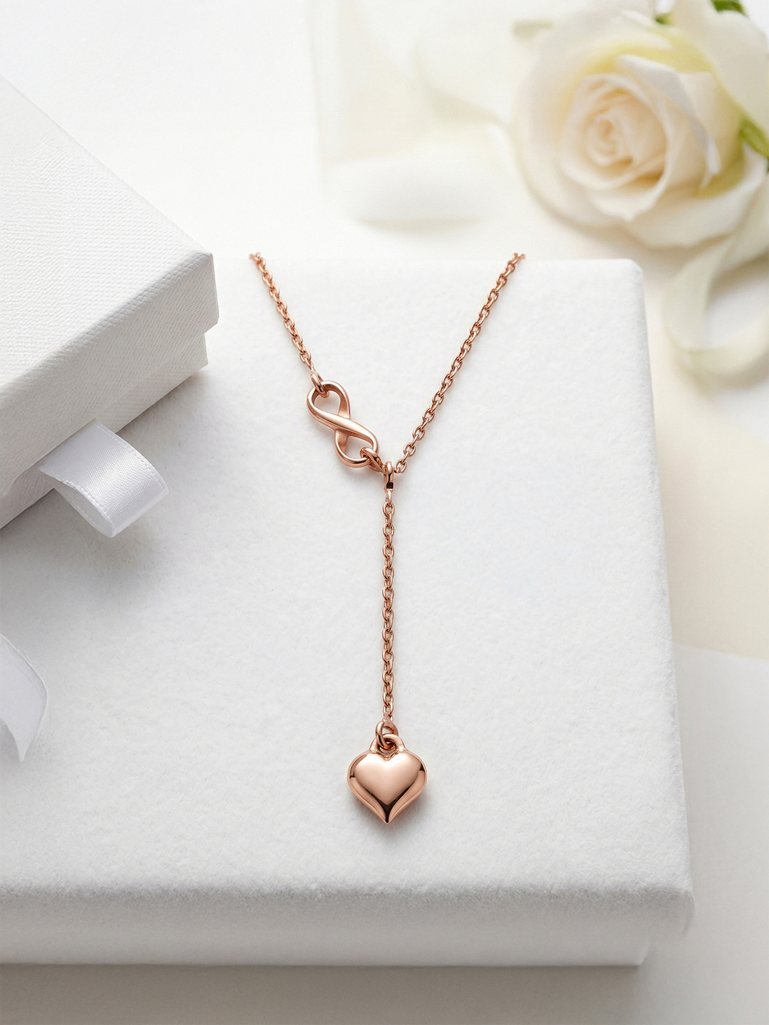 Carlton London 18kt Rose Gold Plated Lariat Heart Pendant With Chain